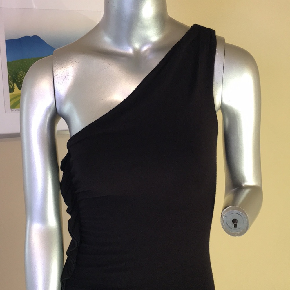 One Shoulder Ruched / Shirred Ruffle Dress - Picture 2 of 13